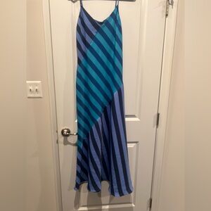 Elegant Blue Striped Saunders Slip Maxi Dress